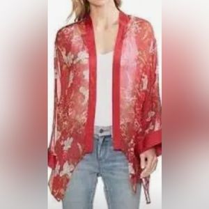 NWOT! Vince Camuto sheer red flower open kimono cardigan